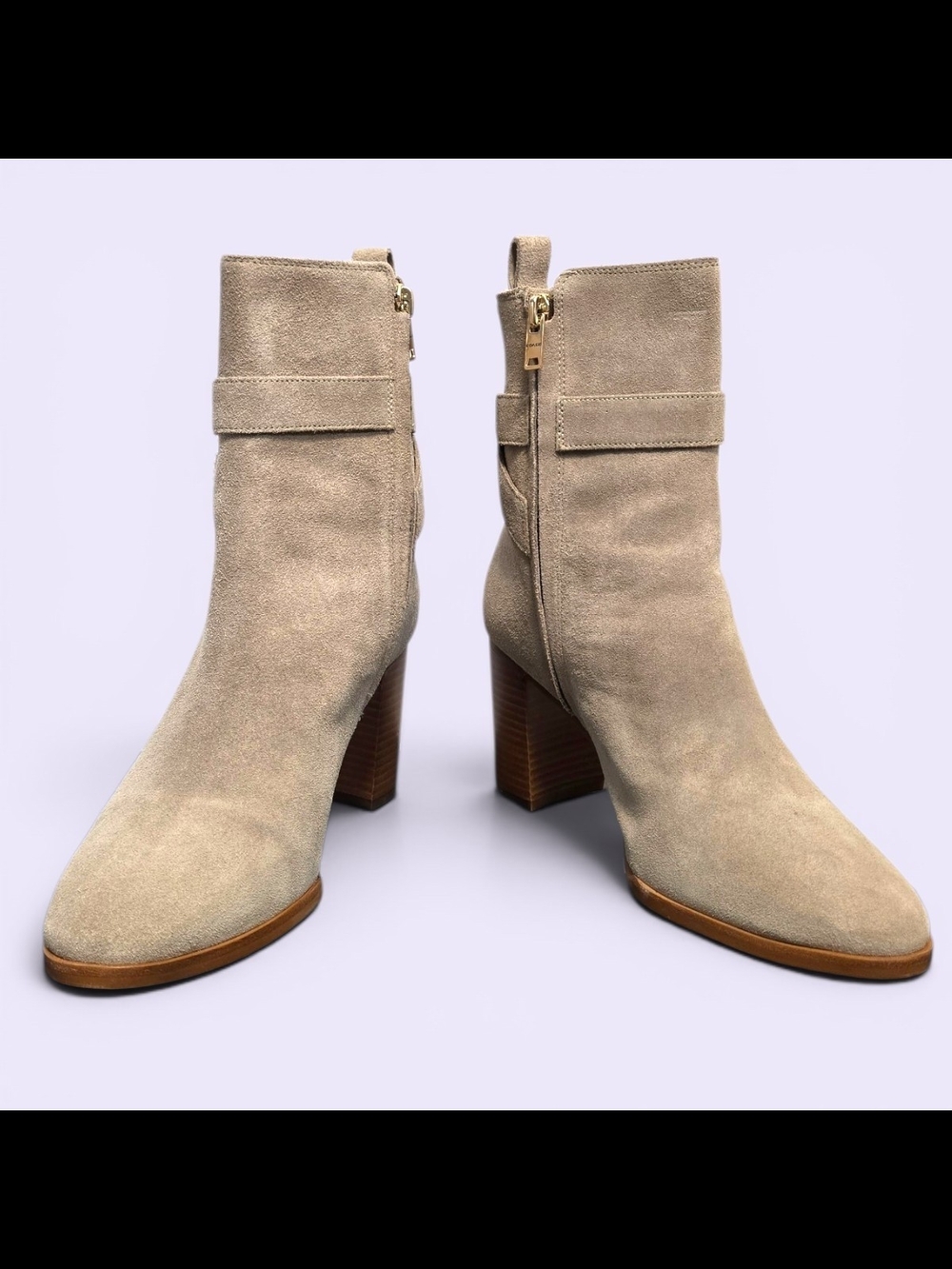 Coach Olivia Suede Booties Oat Beige Block Heel Ankle Boots Size 9.5B